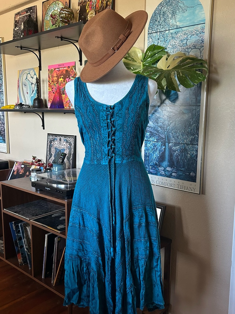 Teal Lace-Up Boho festival Dress